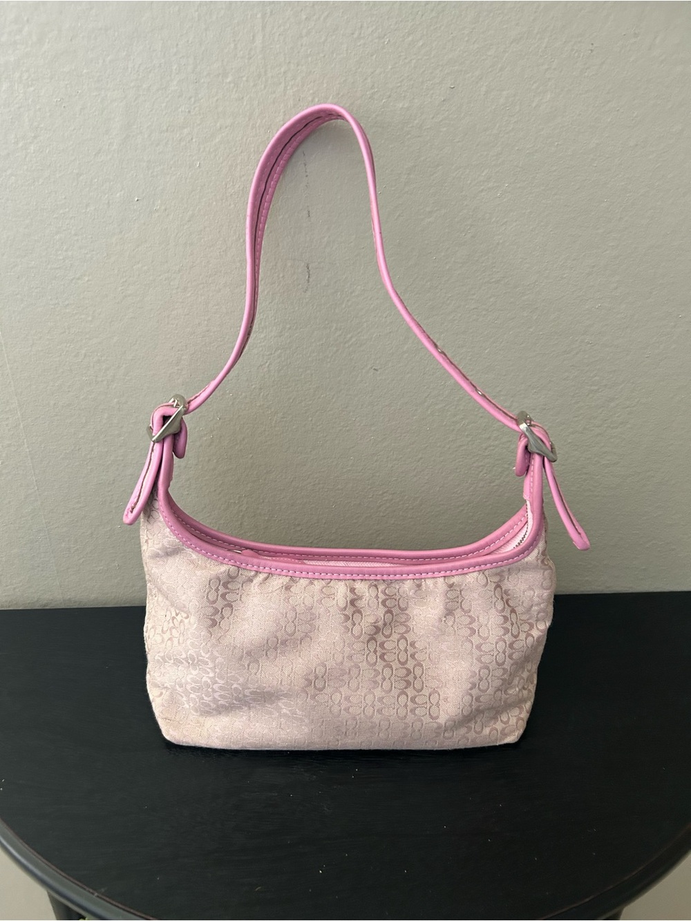 Coach Pink Signature Jacquard Shoulder Bag with Pink Trim